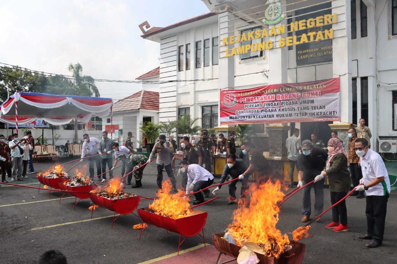 Kejaksaan Negeri Lampung Selatan memusnahkan ratusan barang bukti kejahatan satwa liar dilindungi yang sudah memiliki kekuatan hukum tetap atau inkracht. | Foto: Globaldraf