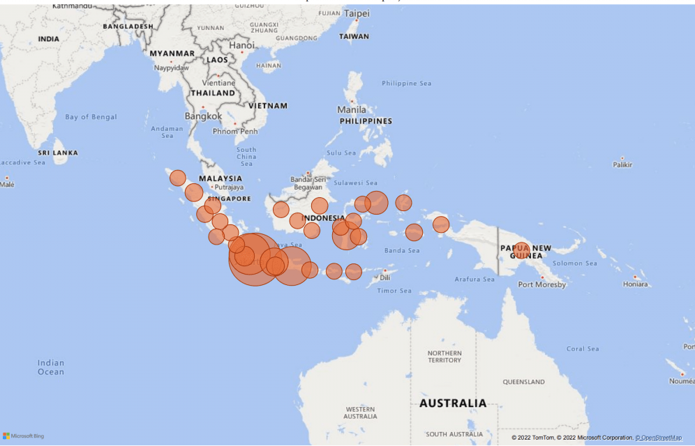 Peta persebaran akun penjual burung kakatua di Facebook. | Sumber: Garda Animalia
