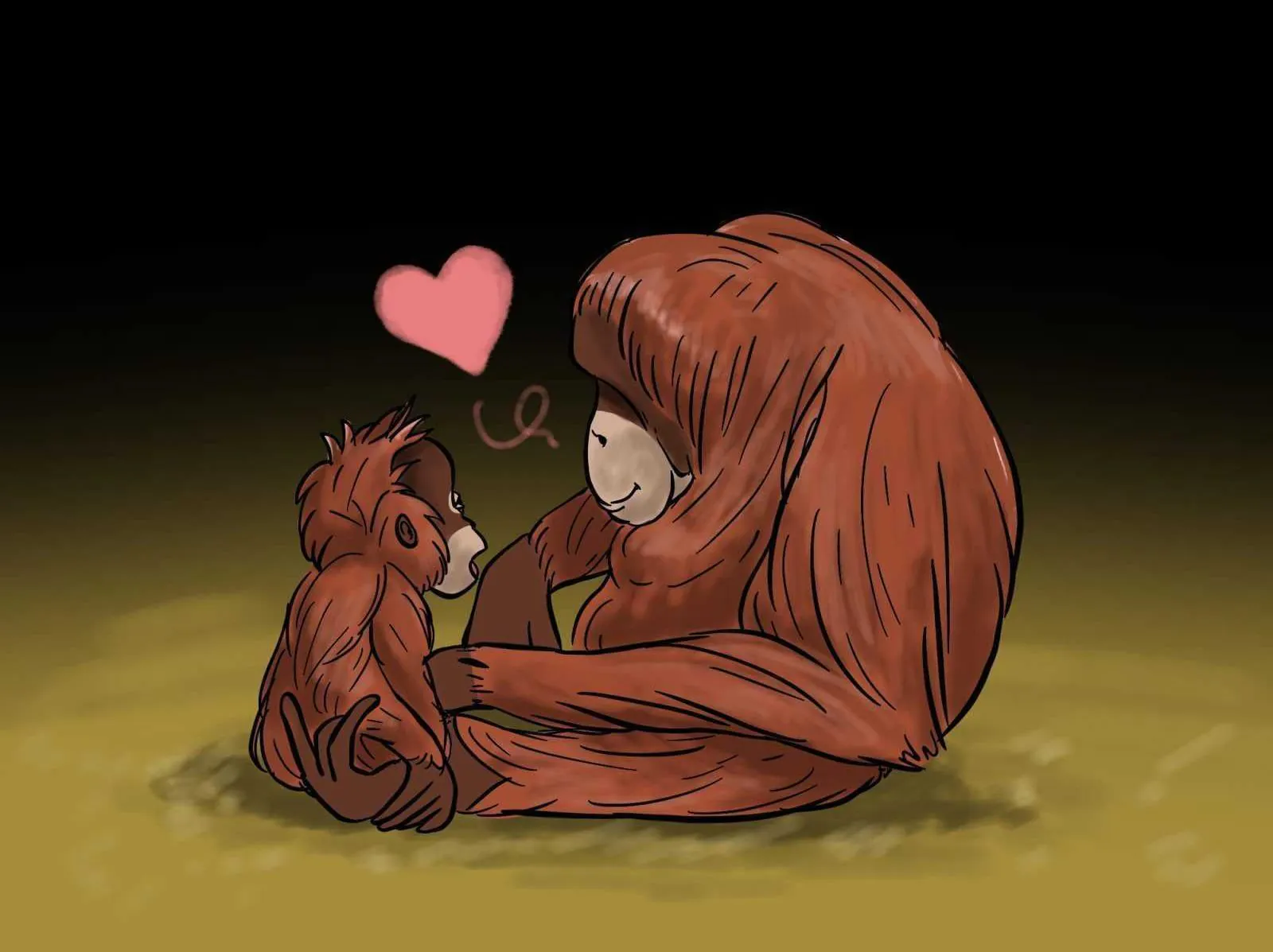 Ibu orangutan akan menjaga anaknya hingga anaknya dewasa. | Ilustrasi oleh H Ilman